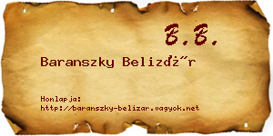 Baranszky Belizár névjegykártya